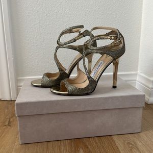 Jimmy Choo Gold Glitter Strappy Sandals